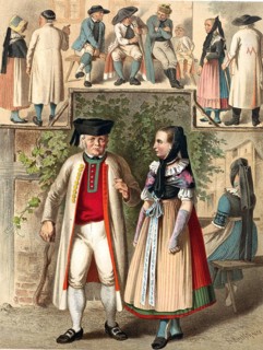 Traditional costumes in Germany around 1820, Brunswick, men and woman in traditional traditional