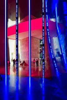 Guggenheim Museum, architect Frank Gehry, interior view, artist Jenny Holzer, Bilbao, Basque