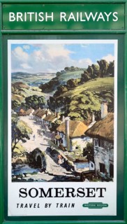 Vintage British Railways rail advertising poster, Swanage railway station, Dorset, England, UK,