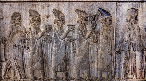 Relief detail of the delegation of peoples bringing gifts to Darius on the stairs of the Apadana