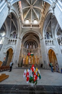 Interior in the nave of Notre Dame de Lausanne Cathedral, Lausanne, Vaud, Switzerland