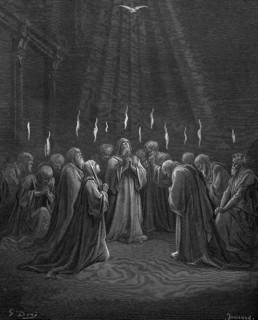 The outpouring of the Holy Spirit, at Pentecost comes the Holy Spirit, Acts chapter 2, verse 3,