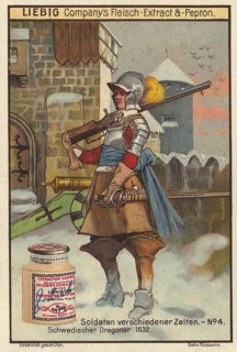 Picture series Soldiers of different times, dragoons around 1632 from Sweden, Liebig picture,