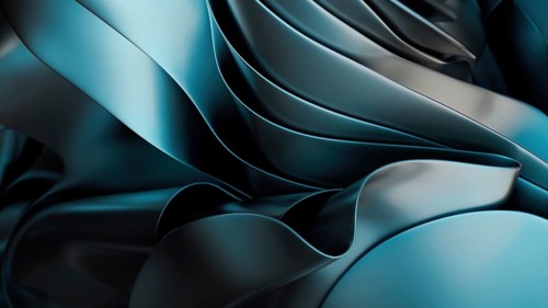 A fluid abstract design featuring smooth, metallic blue ripples, creating an elegant and modern