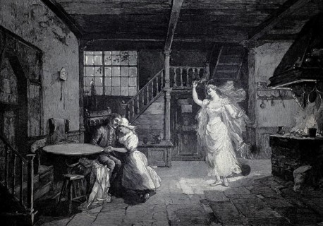 Scene from the opera Das Heimchen am Herd, by Goldmark, das Cricket appears to the reconciled