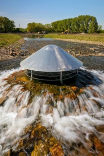 Haltern, North Rhine-Westphalia, Germany, flood protection on the River Lippe. Groundwater from the