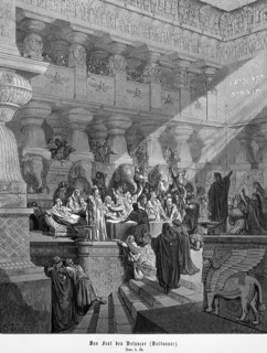 Daniel, chapter 5, verse 25, The feast of Belsazur or Baltasar, Daniel announces the fall of King