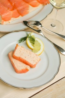 Southern German cuisine, salmon trout terrine arranged on a plate, salmon terrine with trout