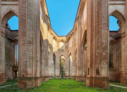 Ruin of Gothic monastery church, North German brick Gothic, brick architecture, Dargun,