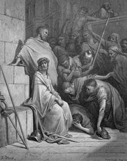 The ridicule of Jesus by Roman soldiers, Matthew chapter 27, verse 29, temple, interior, ridicule,