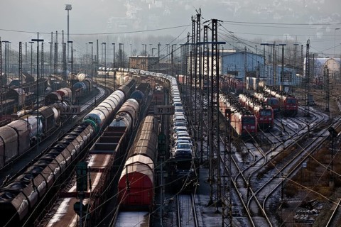 Train formation system with many rails in the Vorhalle district, marshalling yard, freight trains,