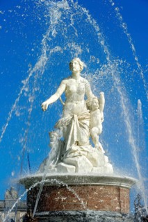 Marble statue of the goddess Latona with children Diana and Apollo, Latona Fountain, Latona