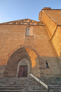 Late Gothic St. Anne's Church with view upwards and light mood, St., entrance, perspective,