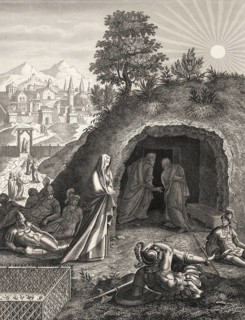 The empty tomb, Resurrection of Jesus, New Testament, steel engraving 1853, digitally restored