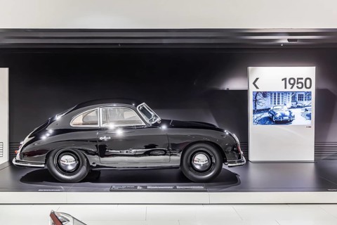 Porsche Museum Stuttgart-Zuffenhausen. Porsche 356 Coupé Ferdinand from 1950. The automotive museum