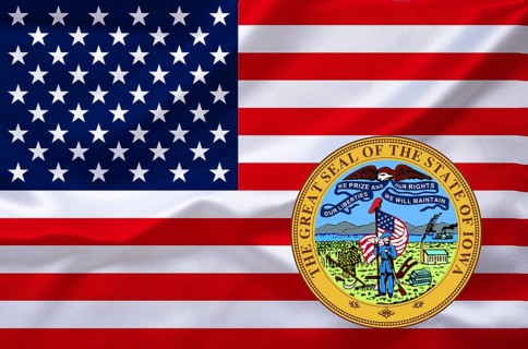 The flag of the USA with the coat of arms of Iowa, Studio