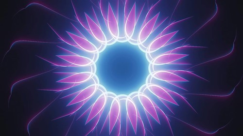 Neon lights form a captivating arrangement of abstract shapes, showcasing geometry in a mesmerizing