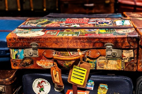 Luggage maze, historic suitcases, FENIX, museum about migration, in a historic warehouse in