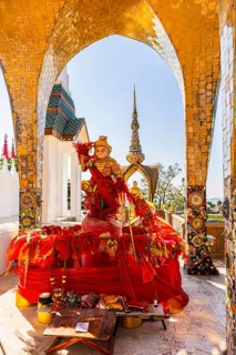 Round arch pavilions decorated with colorful mosaics and glass works of art, including a gilded