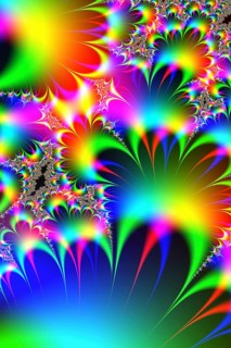 A vivid display of multicolored fractal patterns with intricate designs creating a visually