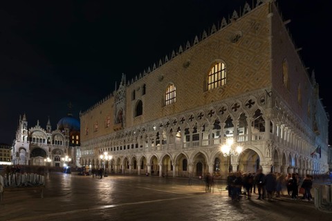 Piazzetta with the Basilica di San Marco and the Ducal Palace in the evening, Venice, Veneto, Italy