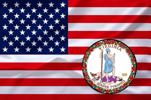 The flag of the USA and the coat of arms of Virginia, Studio