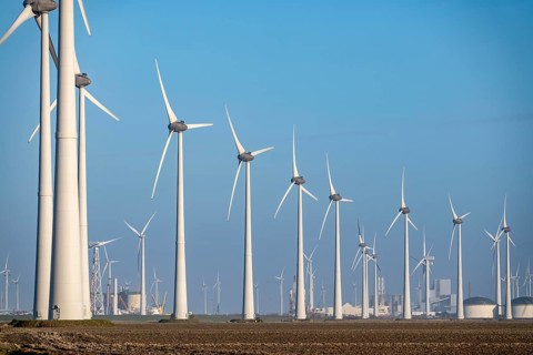 Westereems and Growind wind farms, in the north of the Netherlands, near Eemshaven, energy center,