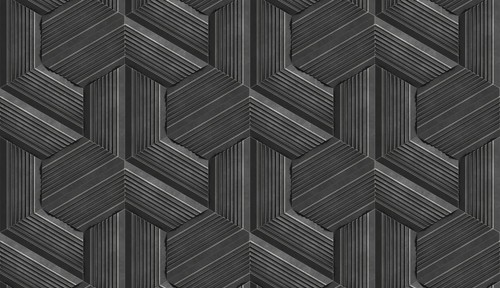 A modern 3D illustration featuring hexagon stripes with a textured, geometric pattern. The design