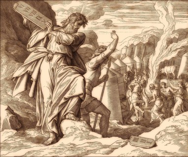 Moses destroying the tables, Golden Calf, Old Testament, by Julius Schnorr von Carolsfeld, 1860