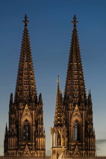 Cologne Cathedral illuminated with LED lights, Cologne, North Rhine-Westphalia, Germany