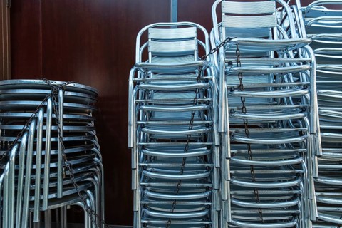 Stack of chairs for a kiosk in Barcelona, Spain