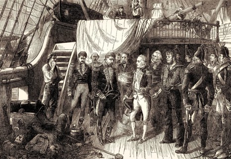 Admiral Horatio Nelson receiving the Spanish Admiral's sword, Battle of Cape St. Vincent, 1797,
