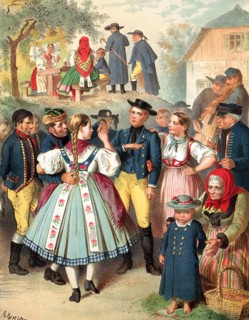 Traditional costumes in Germany around 1820, Bohemia, Pilsen district, A group of people in