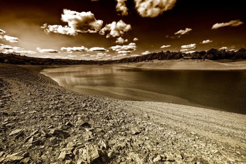 Lake Edersee at low tide, Hesse, Germany