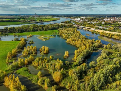 Wesel, Lower Rhine, North Rhine-Westphalia, Germany - autumn on the Lippe, trees with colorful