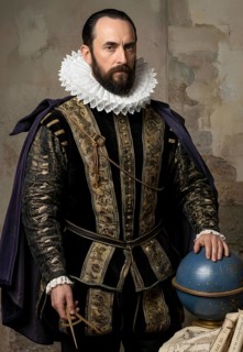 Portrait of Johannes Kepler, historical illustration, digitally edited, planets, space, astronomy,