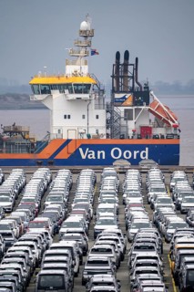 Parking space for import vehicles, hundreds of Hyundai Ioniq, electric cars, waiting for onward