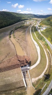 Blockages caused by wood at the Fahrafeld flood defence after a severe storm, Pottenstein, Lower