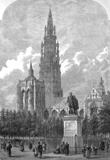 The Groenplaats, place vert, with the statue of Peter Paul Rubens, in the background the Cathedral