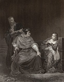 Kardinal Beaufort verhört Jeanne d'Arc im Gefängnis, Szene aus Heinrich VI, Teil 1, einem