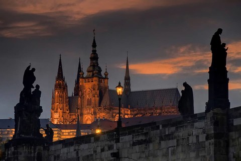 Architecture, building, Charles Bridge, Hradcany, night view, castle town, Prague, Czech Republic