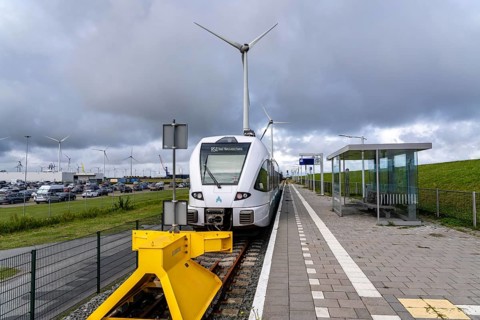 Train connection to the seaport of Eemshaven, in the Ems estuary, the British transport company