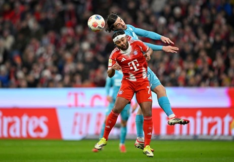 Header duel tackle action Serge Gnabry FC Bayern Munich FCB (07) against Leon Avdullahu TSG 1899