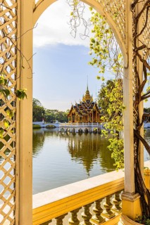 Garden pavilion, open gilded pavilion at the back, Buddhist temple complex, Thai King's Summer