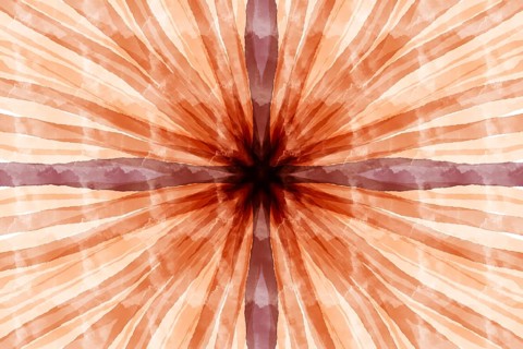 An abstract watercolor pattern featuring earthy tones with radiating lines converging at the center