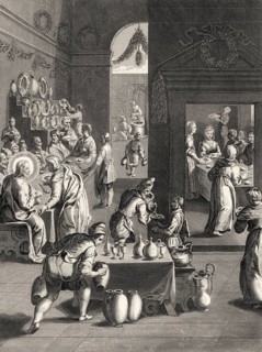 The wedding in Cana of Galilee, Steel engraving 1853, digitally restored