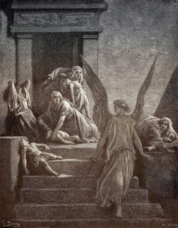 The tenth Plague: Death of Egyptians' firstborn children, woodcut by Gustave Doré