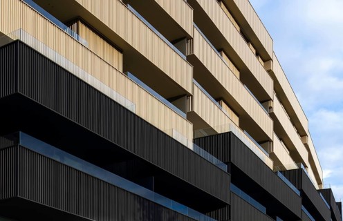 Modern architecture emphasizing sustainability. It features innovative design elements such as