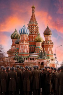 Moscow, Russia, January 2016: an academy of soldiers visiting Red Square in Moscow in a beautiful