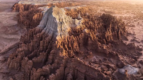 Stunning aerial photograph captures the intricate, erosion-sculpted rock formations of Goblin